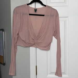 pink tie front long sleeve